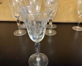 floral etched glass cordial glasses 