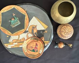 Egyptian-themed decorative plates 