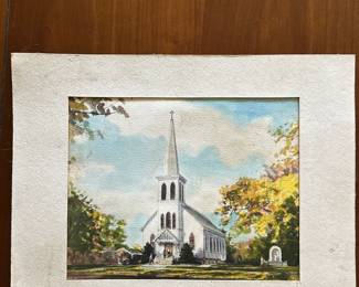 matted watercolor print of St. Alphonsus Roman Catholic Church 1877-1977 