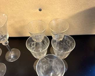 etched glass cordial glasses 