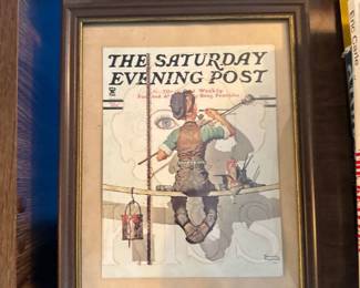 framed cover of The Saturday Evening Post "Pipe and Bowl Sign Painter" by Norman Rockwell 