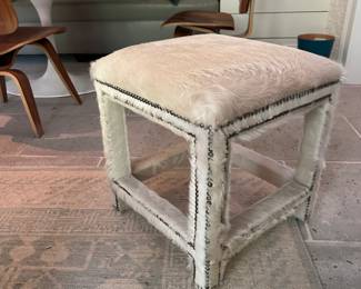 Pony hair stool with nailhead trim 