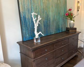 "Ocean Front Property" (mixed media on linen) by Melissa Key 48” x72”

RH St James Dresser 