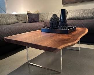 Custom live edge wood coffee table on acrylic base 
