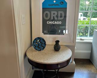 One of 2 stone top drum tables