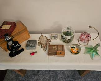 Ocean glass in jar; nice glass paperweight; little red bird chirp and hand blown glass ornaments