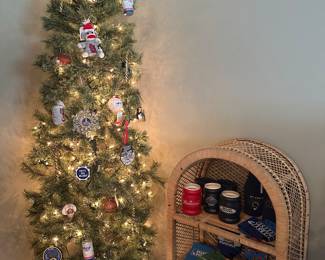 Christmas Tree in Pot, Ornaments sold separately, Wicker Shelf