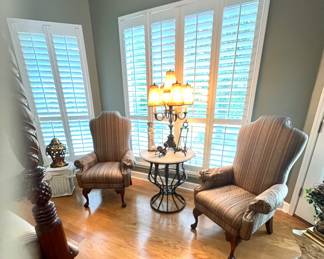 Upholstered Chairs - Pedestal Table - Lamp…
