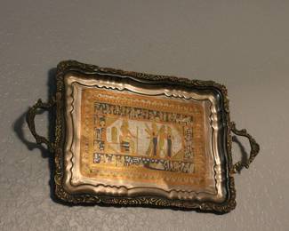 Etched Silverplate Egyptian Serving Tray