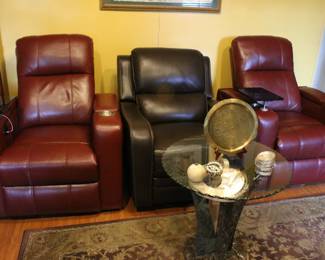Matching Home Theater Recliners W/USB, Leather Recliner