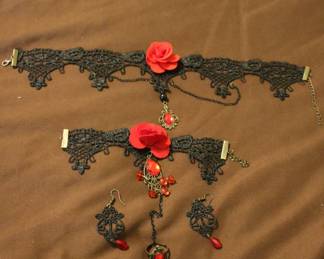 Gothic Choker, Bracelet & Earrings Set