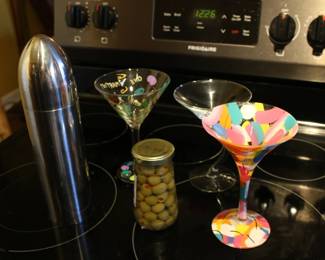 Art Deco Bullet Cocktail Shaker, Martini Glasses