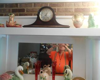 Mantle clock and pottery