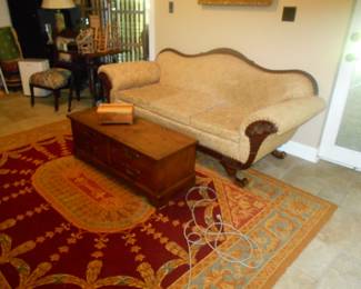 Victorian sofa,cedar chest, area rug