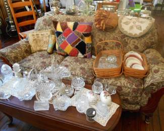 crystal glassware ,vintage sofa