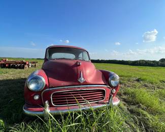 Morris Minor, sort of rare stateside, not even sure what year it is, but motor is present and we have a key. She really seems mostly present… could be an amazing restore! First $1600 gets her!