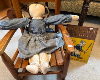 Antique Doll, Mini Antique Rocking Chair