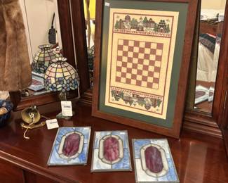 Stained Glass Tea Light Holder, Vintage Brass Anchor Bell