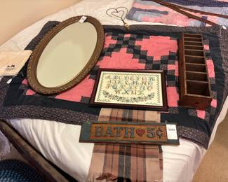 Primitive Wood Bath Sign, Stitched Art, Quilts
