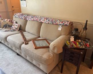 End Mills, Wooden Side Table, Quilts, Dog Stitched Pillow, 1' Patched Quilt