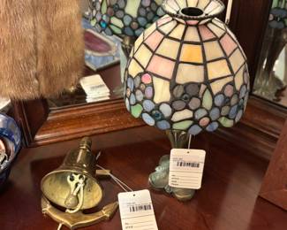 Stained Glass Tea Light Holder, Vintage Brass Anchor Bell