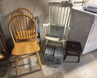 Wooden Chairs, Wooden White Rocking Chair, Step Stool