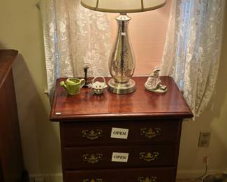 Wooden Nightstand, Table Lamp