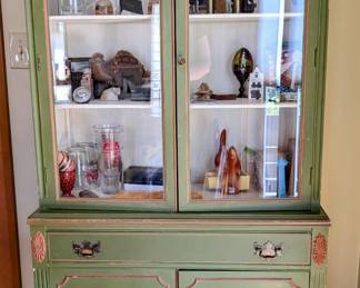 Vintage French country style tall china cabinet