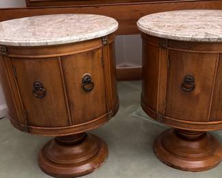 Vintage Pair of Drum Tables - Stone Top