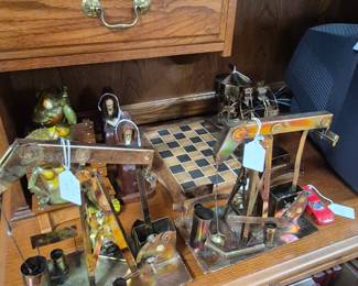 Oil Derricks, checker board and books