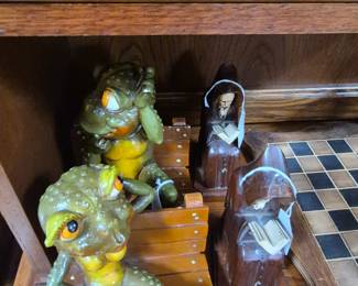 Frogs on benches