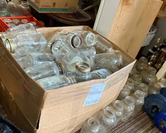 Dozens of Vintage jars - Mason, Atlas, Ball - many with zinc lids