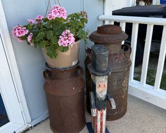 plants; vintage milk cans