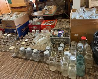 Dozens of Vintage jars - Mason, Atlas, Ball - many with zinc lids