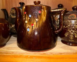 Vintage Tilso Japan Brown Hand painted Teapot Gold Metallic Rim Brown