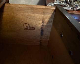 Retro Wood Bedroom set (Dixie) which includes – full-size headboard/footboard – dresser with mirror – chest of drawers – set of nightstands – ALL match but are sold separately