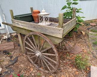 Wood cart with wagon wheels