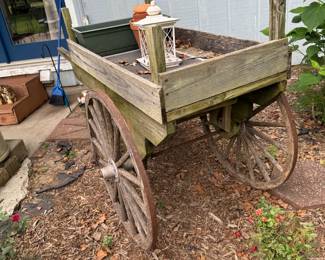 Wood cart with wagon wheels