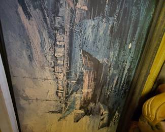 VINTAGE OIL PAINTING, HARBOR