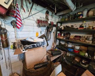 Vintage fishing supplies, painting supplies, wire 