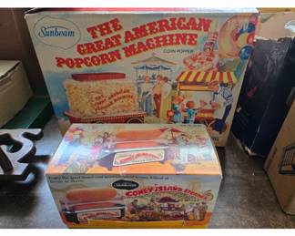 Popcorn machine, sunbeam, coney island  steamer, hot dog machine