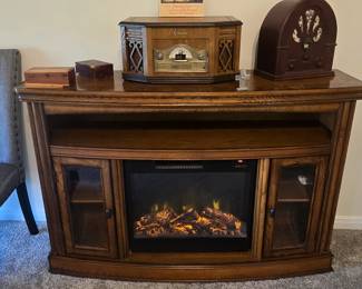 Fireplace Credenza - Radios - One Record Player