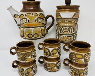 41 ArleneMickelsonStudioPotteryTeapotCanister6MugsSet