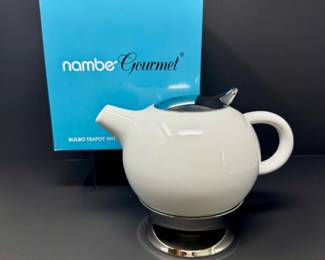 16 NambeBulboTeapotwInfuserWarmingBasebyLouHenryNewInBox