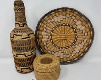 7 NativeAmericanStyleBasketryTrayBasketWickerCoveredBottle