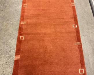 86 ModernBurntOrangeAreaRugStripedSquareMotifs