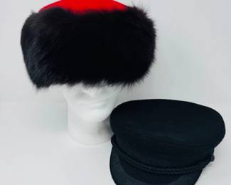 95 2VintageFurFeltHatsRedTopFurFeltCapSailorsCap