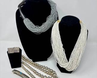 60 SterlingPiecesBeadedNecklaceswBoneTurquoiseMore