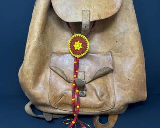31 VintageLeatherLikeBackpackwBeadedRosette