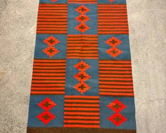 78 RedBlueWoolFlatweaveRugwGeometricPattern